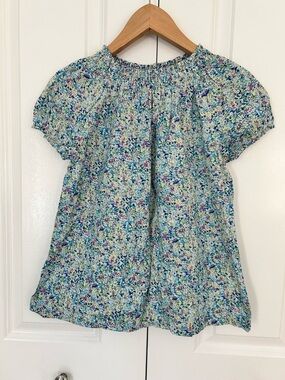 Lands end girls floral smocked short sleeve top liberty print size 12 NWT